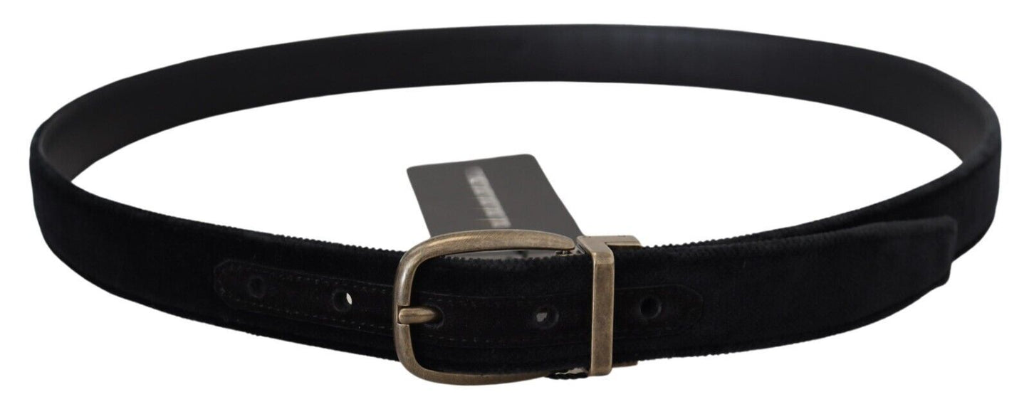 Dolce & Gabbana Black Velvet Leather Antique Metal Men's Buckle