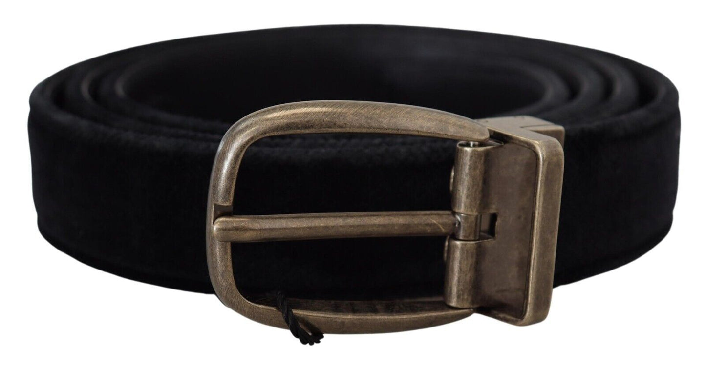 Dolce & Gabbana Black Velvet Leather Antique Metal Men's Buckle