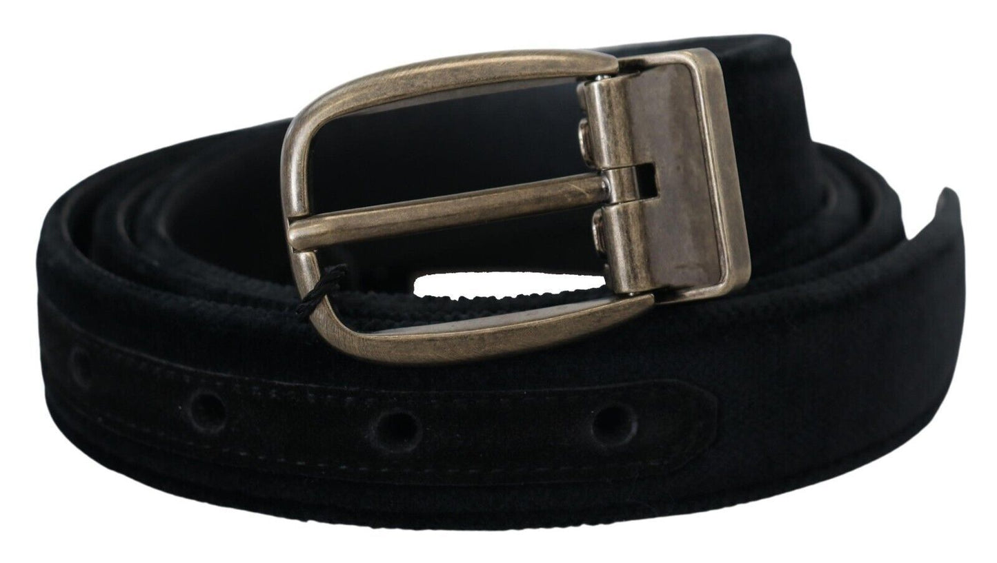Dolce & Gabbana Black Velvet Leather Antique Metal Men's Buckle