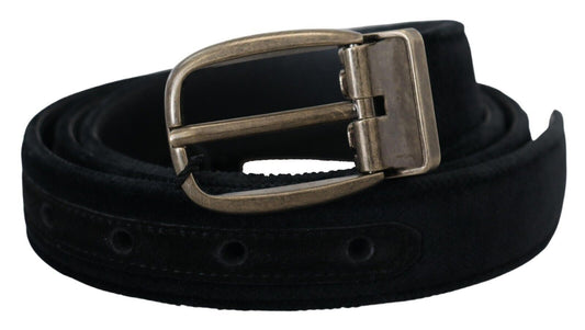 Dolce & Gabbana Black Velvet Leather Antique Metal Men's Buckle