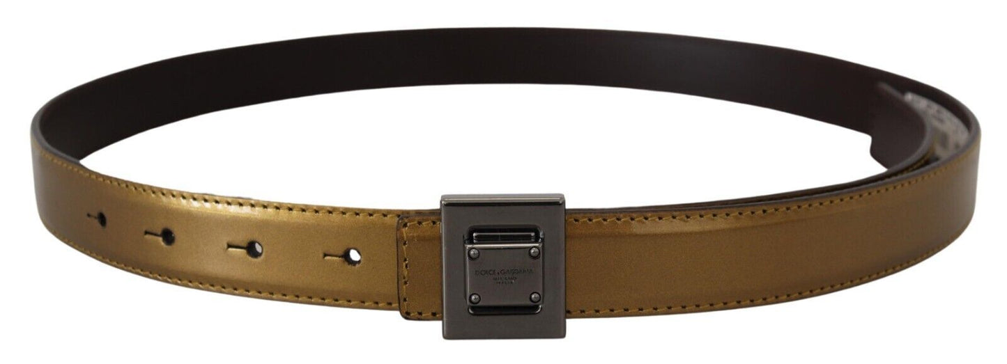 Dolce & Gabbana Gold Leather Silver Square Metal Buckle Men's Belt