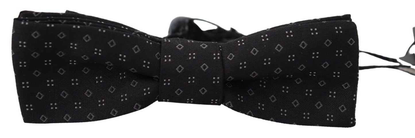 Dolce & Gabbana Black Pattern Silk Adjustable Neck Papillon Bow Men's Tie
