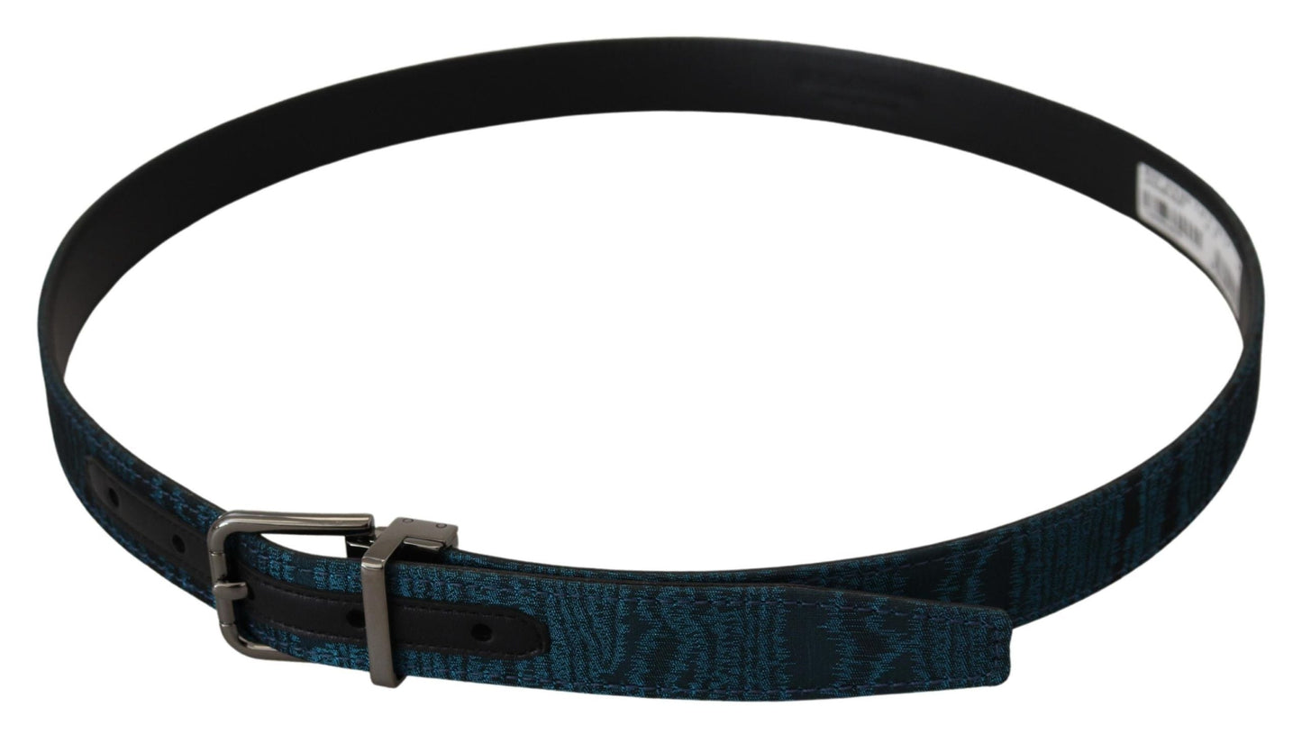 Dolce & Gabbana Blue Jacquard Moire Silver Metal Belt Men's Men