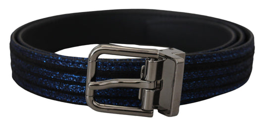 Dolce & Gabbana Blue Jacquard Stripe Silver Buckle Men's Belt