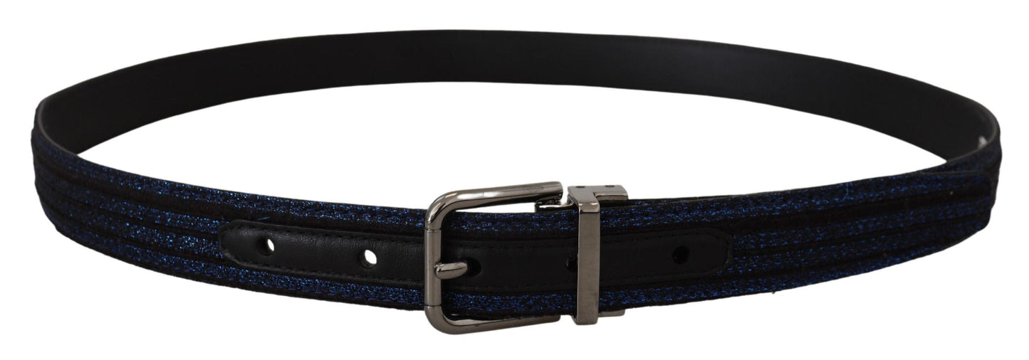 Dolce & Gabbana Blue Jacquard Stripe Silver Buckle Men's Belt
