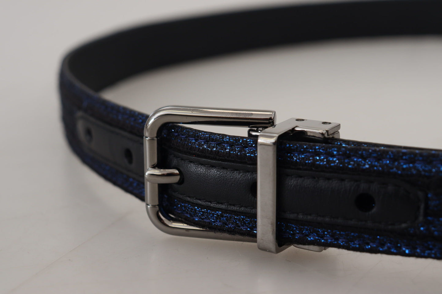 Dolce & Gabbana Blue Jacquard Stripe Silver Buckle Men's Belt