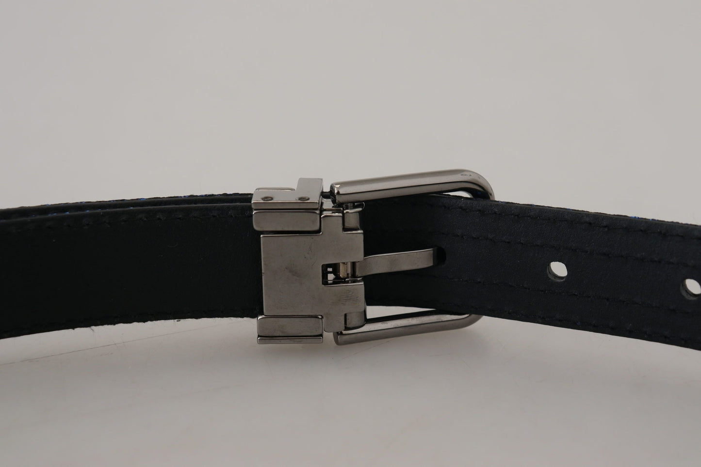 Dolce & Gabbana Blue Jacquard Stripe Silver Buckle Men's Belt