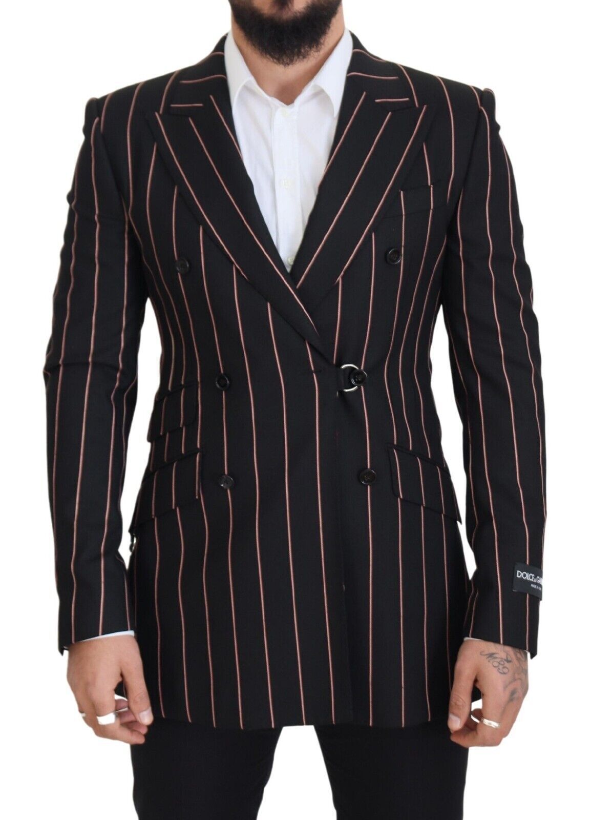 Dolce & Gabbana Black Stripes Viscose Double Breasted Men's Blazer