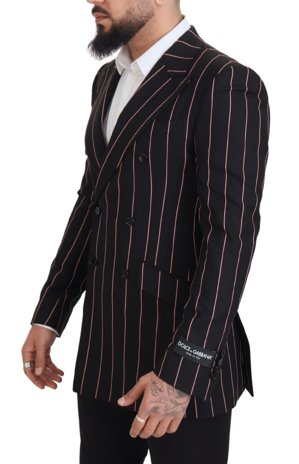 Dolce & Gabbana Black Stripes Viscose Double Breasted Men's Blazer