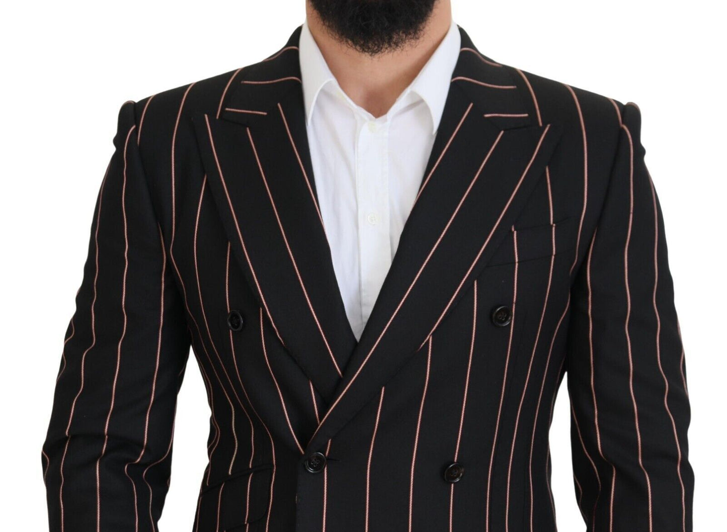 Dolce & Gabbana Black Stripes Viscose Double Breasted Men's Blazer