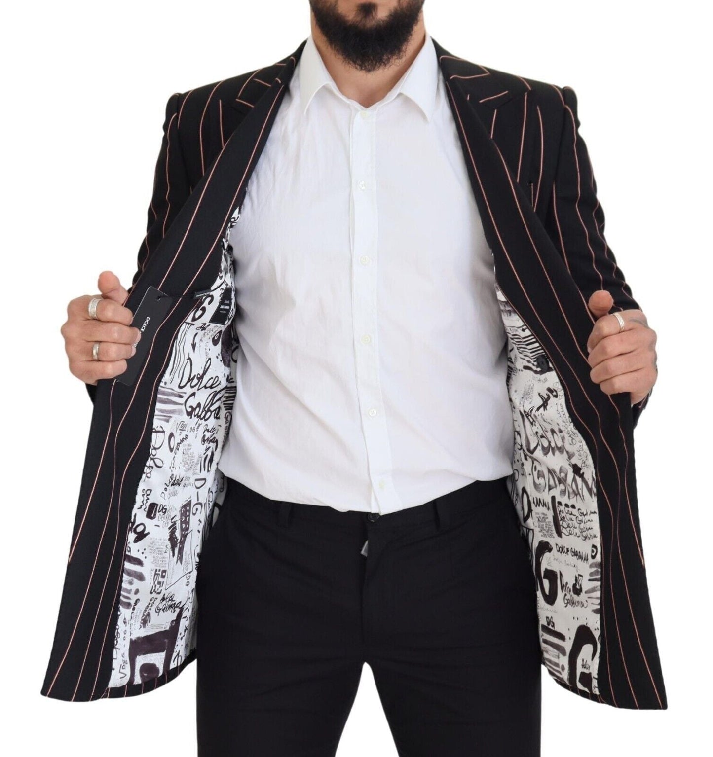 Dolce & Gabbana Black Stripes Viscose Double Breasted Men's Blazer