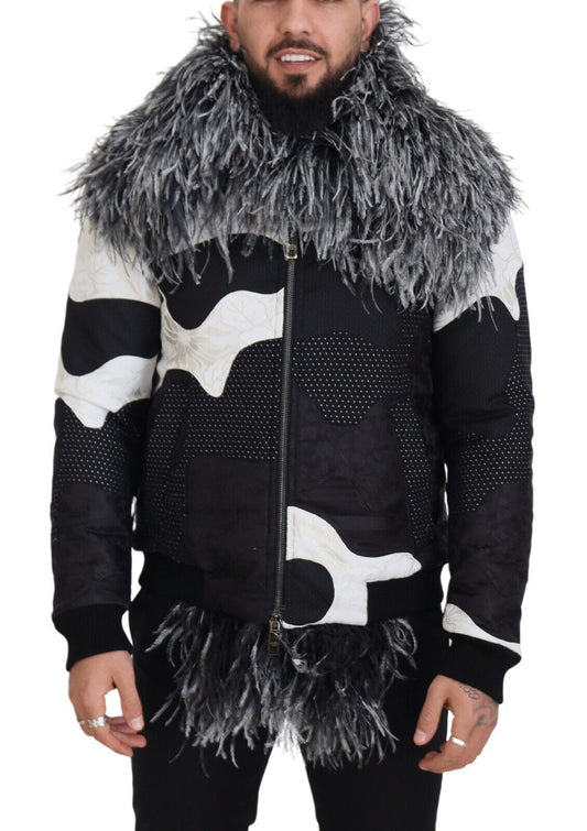 Dolce & Gabbana Black White Fur Shearling Full Zip Men's Jacket