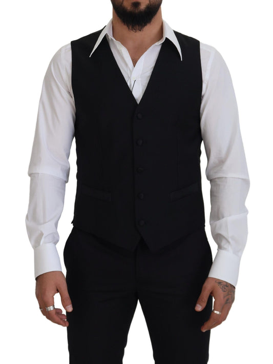 Dolce & Gabbana Black Virgin Wool Waistcoat Formal Dress Men's Vest