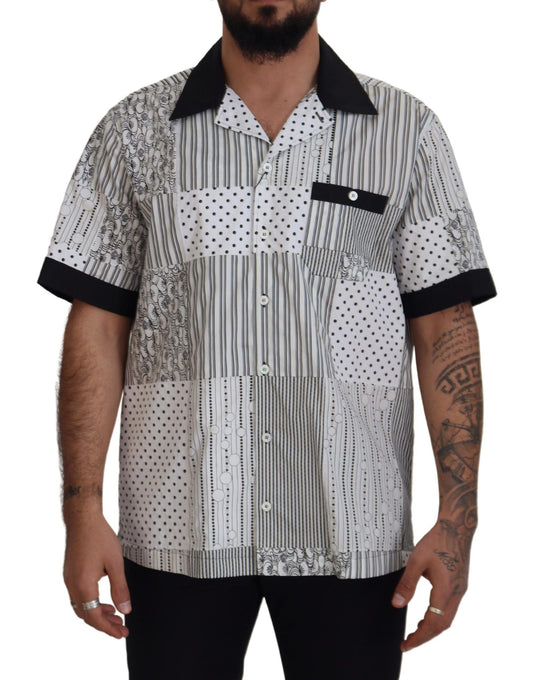 Dolce & Gabbana White Black Patterned Button Down Men's Shirt