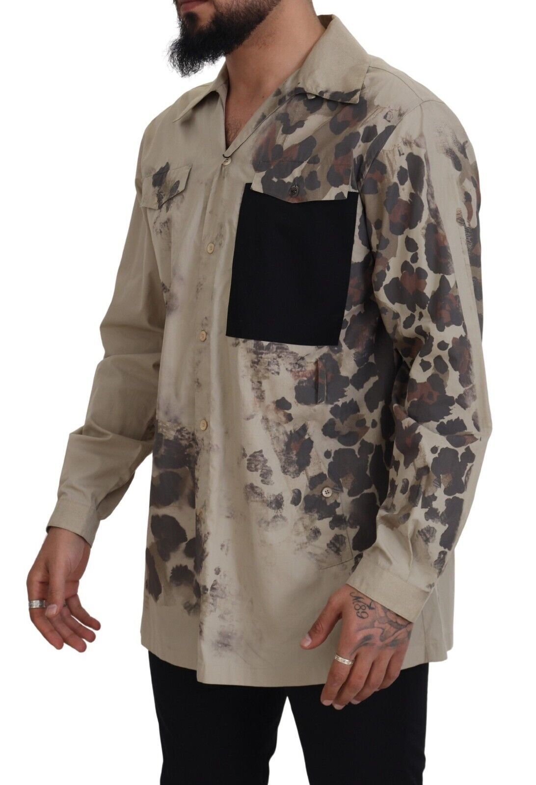 Dolce & Gabbana Beige Camouflage Cotton Long Sleeves Men's Shirt