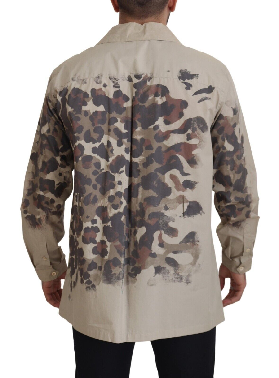 Dolce & Gabbana Beige Camouflage Cotton Long Sleeves Men's Shirt