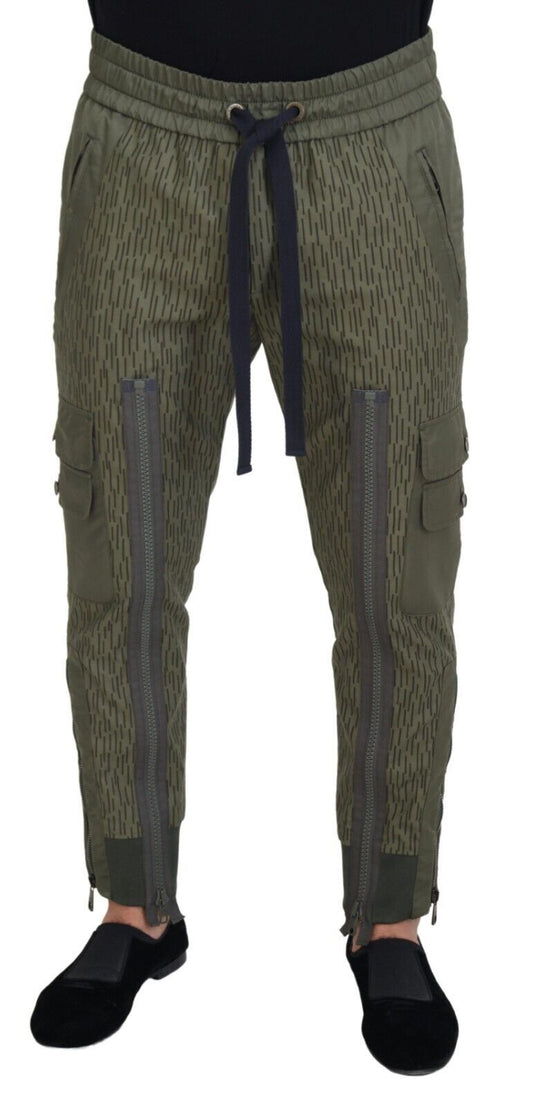 Dolce & Gabbana Green Striped Cargo Zipper Leg Men Trouser Men's Pants