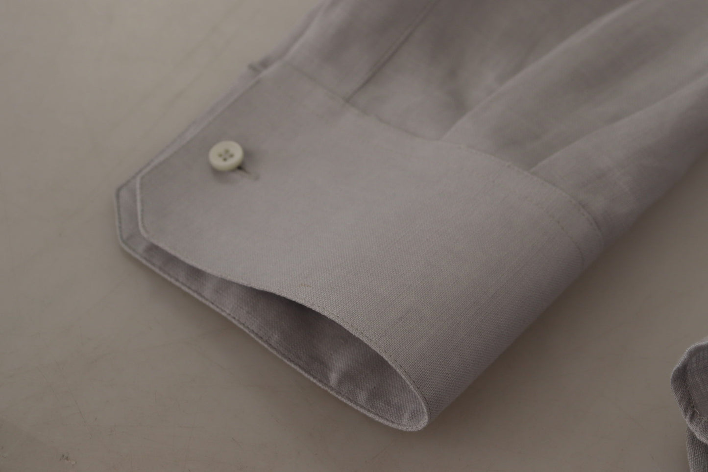 Dolce & Gabbana Gray Linen Long Sleeves Formal GOLD Men's Shirt