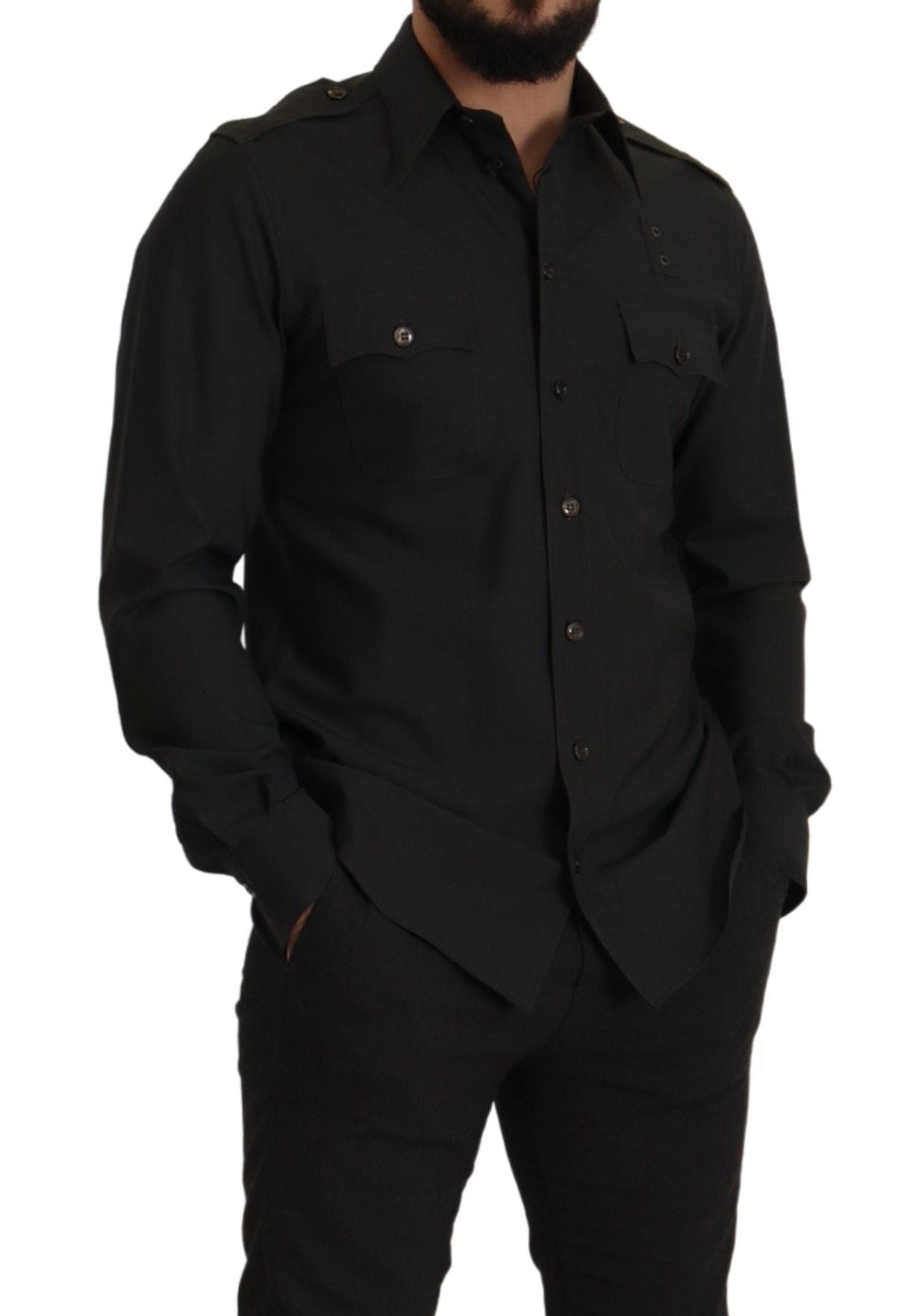 Dolce & Gabbana Dark Green Cotton Slim Fit Casual Men Men's Shirt