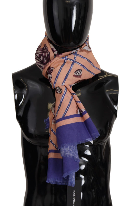 Dolce & Gabbana Blue Linen Seashell Pattern Mens Wrap Shawl Men's Scarf