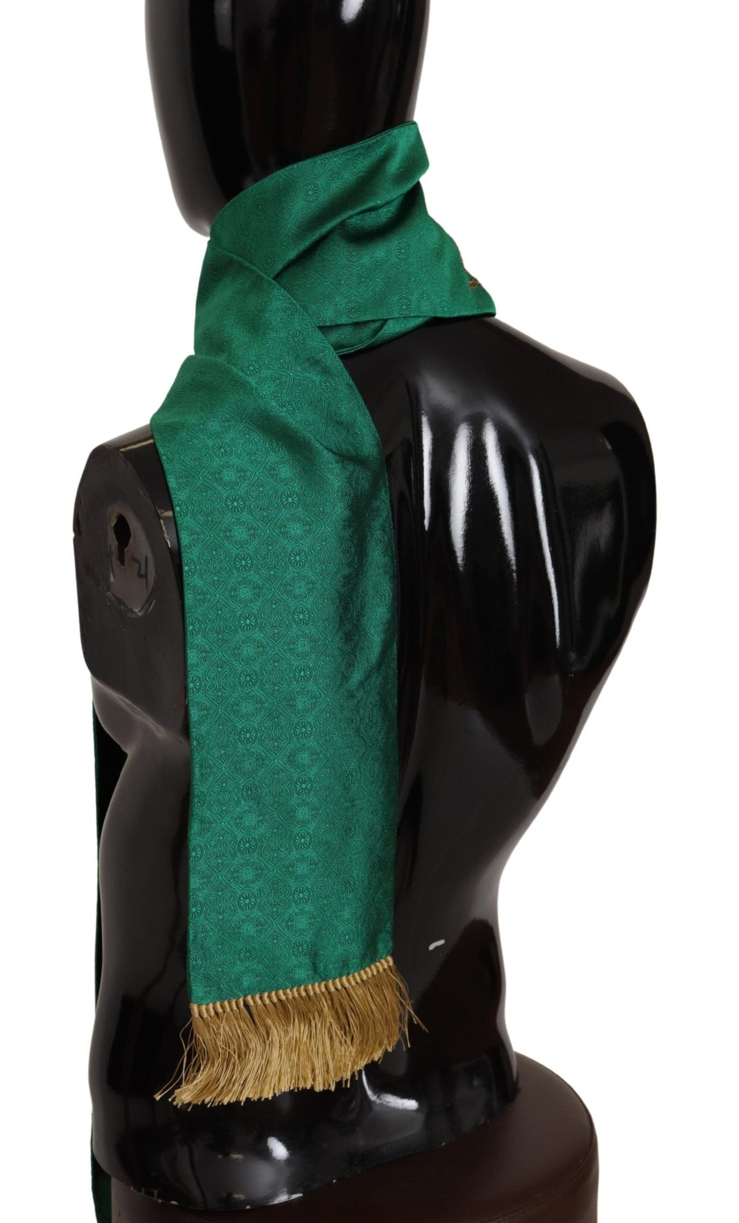 Dolce & Gabbana Green Crown Embroidered Shawl Fringe Blend Men's Silk