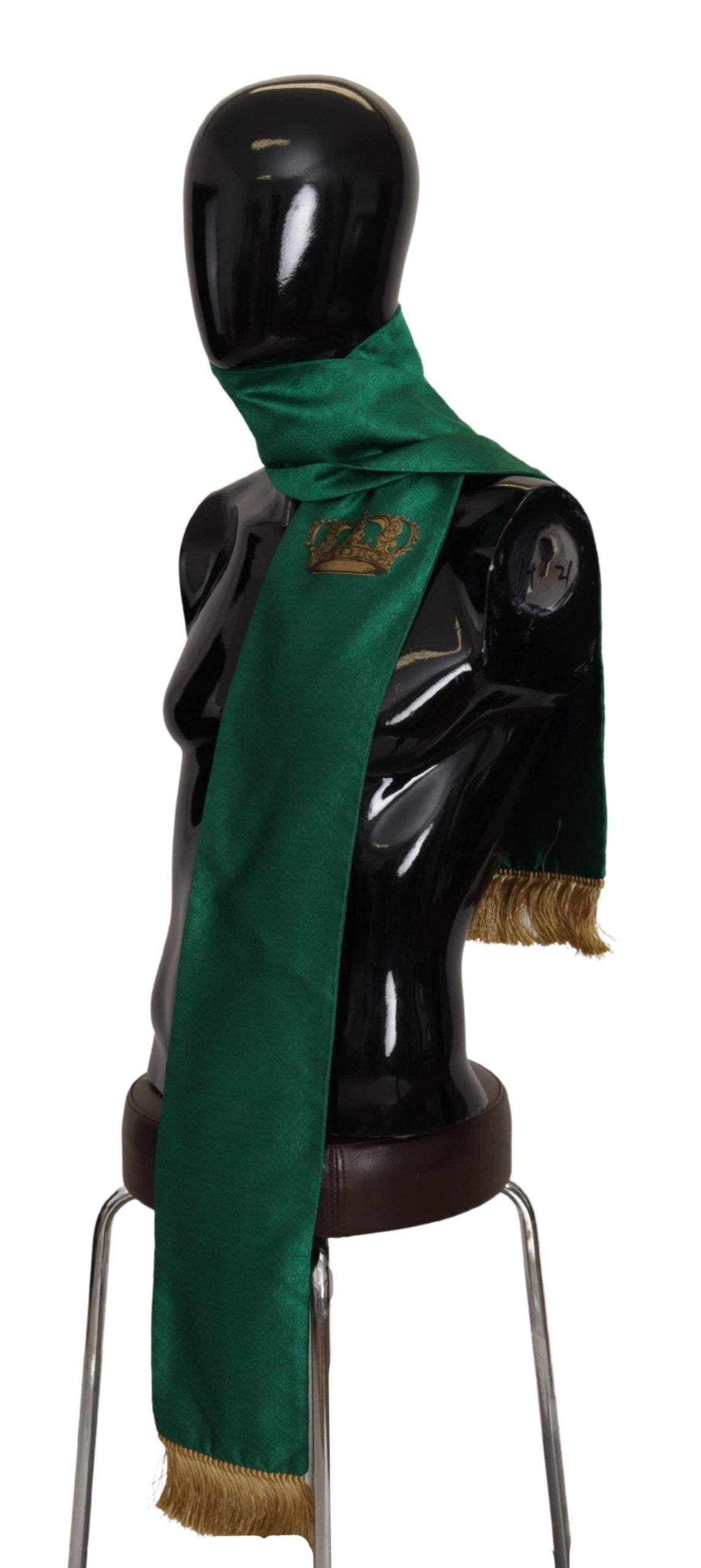 Dolce & Gabbana Green Crown Embroidered Shawl Fringe Blend Men's Silk