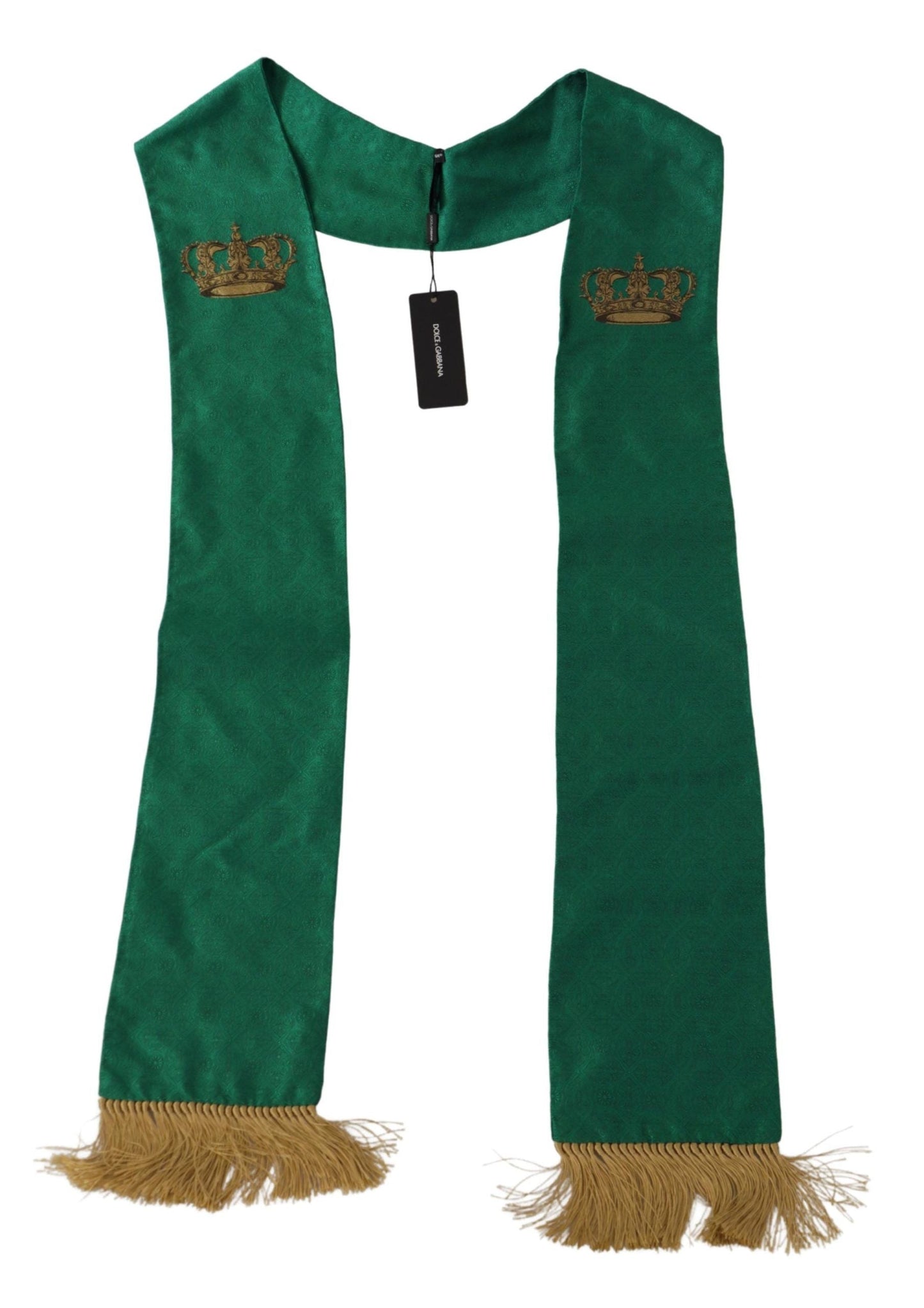 Dolce & Gabbana Green Crown Embroidered Shawl Fringe Blend Men's Silk