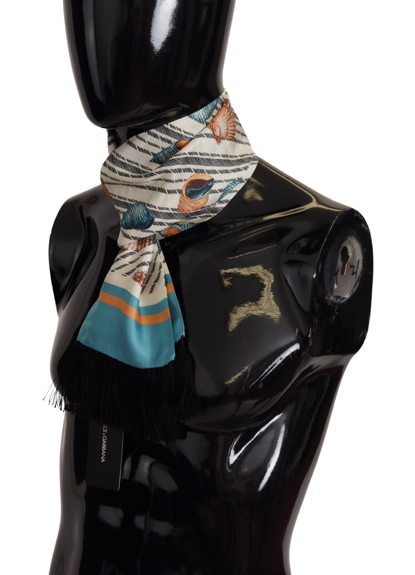 Dolce & Gabbana Multicolor Seashells DG Print Silk Shawl Fringe Men's Scarf