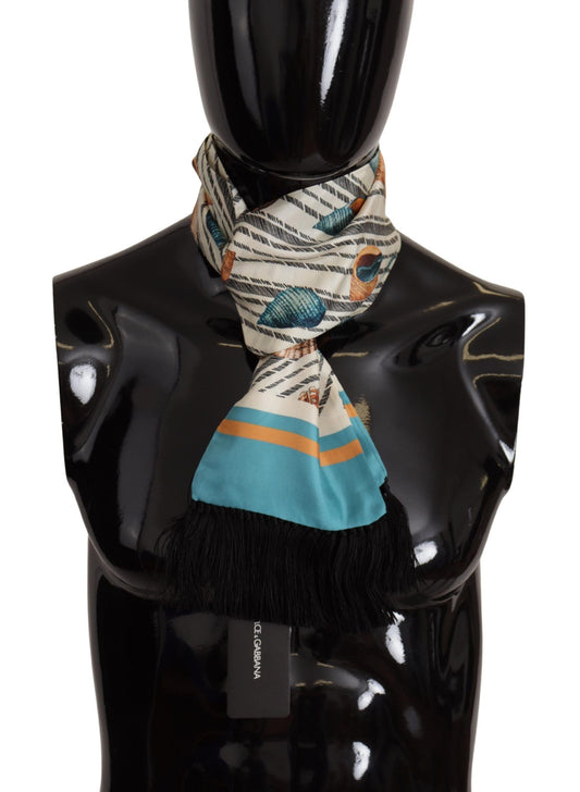 Dolce & Gabbana Multicolor Seashells DG Print Silk Shawl Fringe Men's Scarf