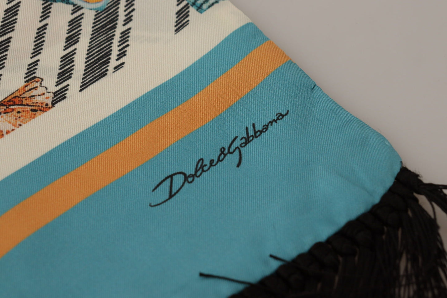 Dolce & Gabbana Multicolor Seashells DG Print Silk Shawl Fringe Men's Scarf
