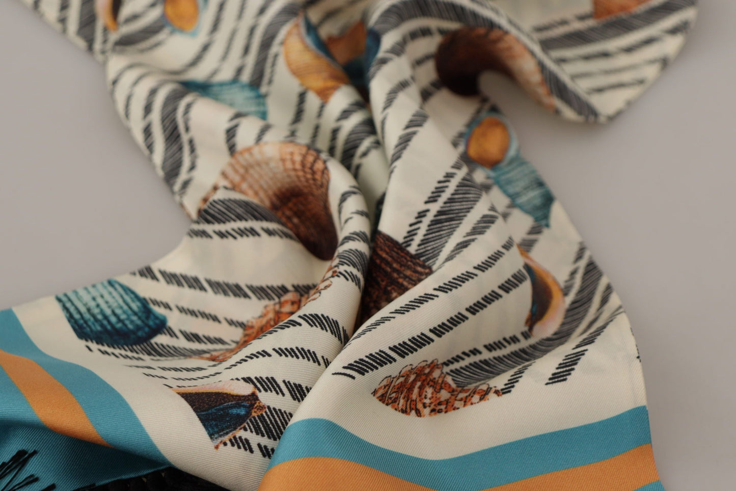 Dolce & Gabbana Multicolor Seashells DG Print Silk Shawl Fringe Men's Scarf
