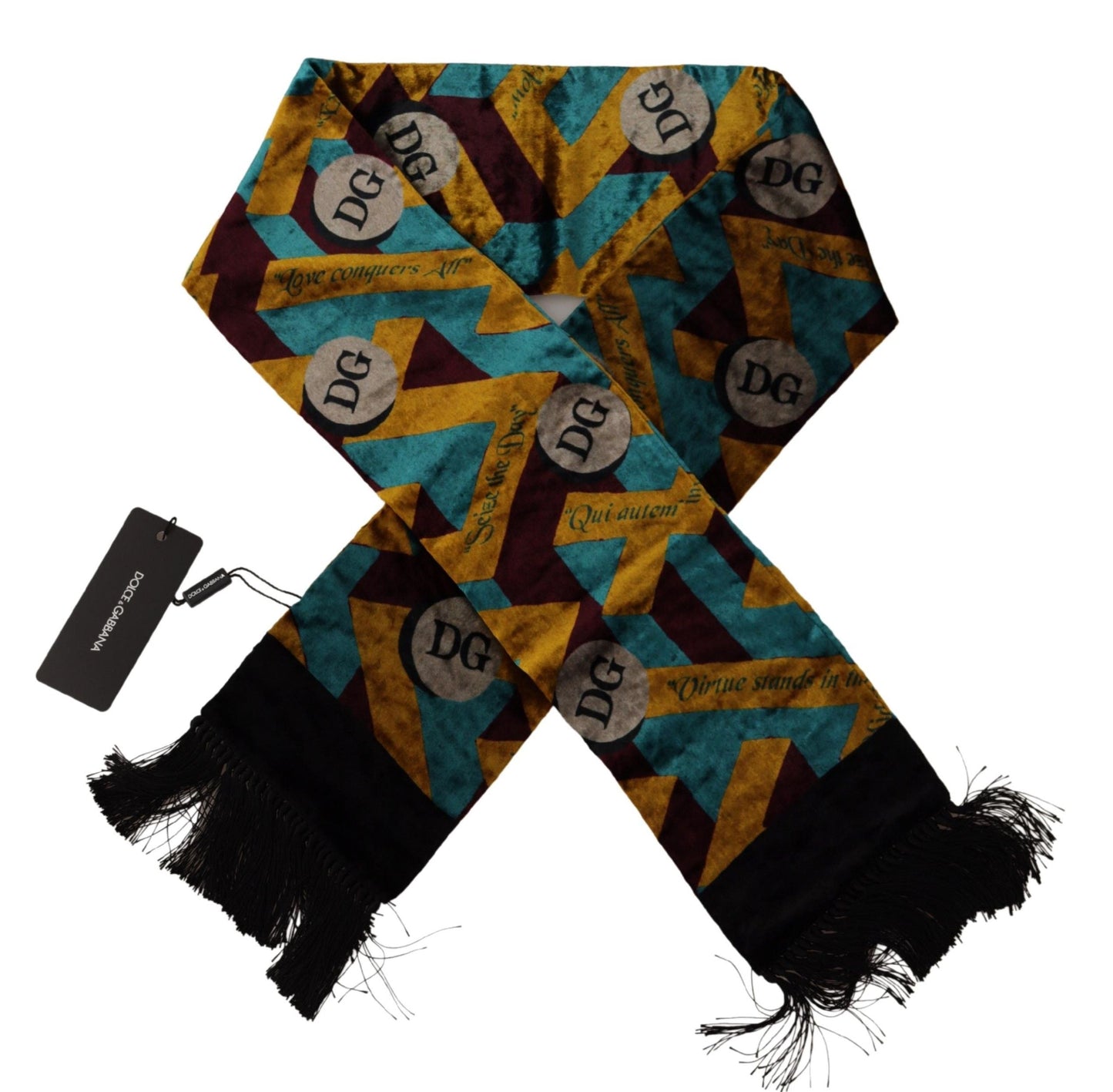 Dolce & Gabbana Multicolor DG Logo Print Shawl Wrap Fringe Men's Scarf