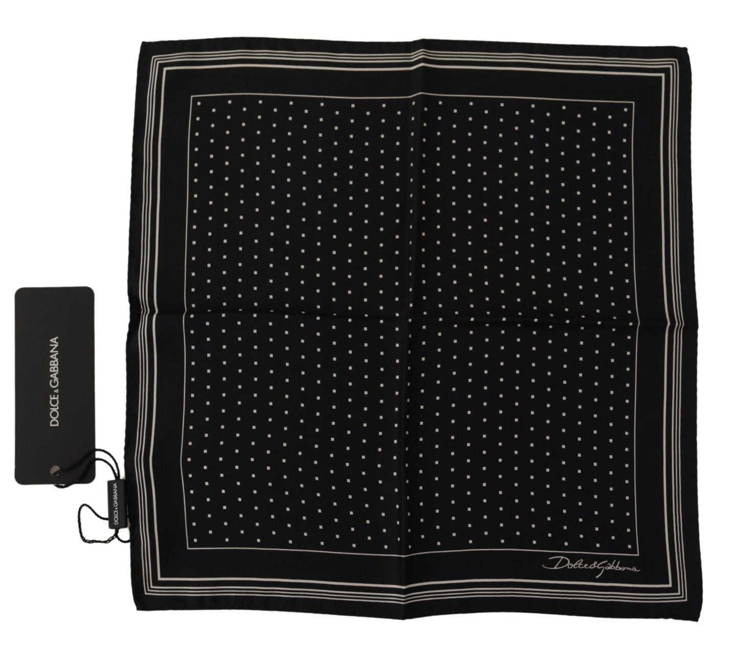 Dolce & Gabbana Black Polka Dots DG Logo Square Men's Handkerchief