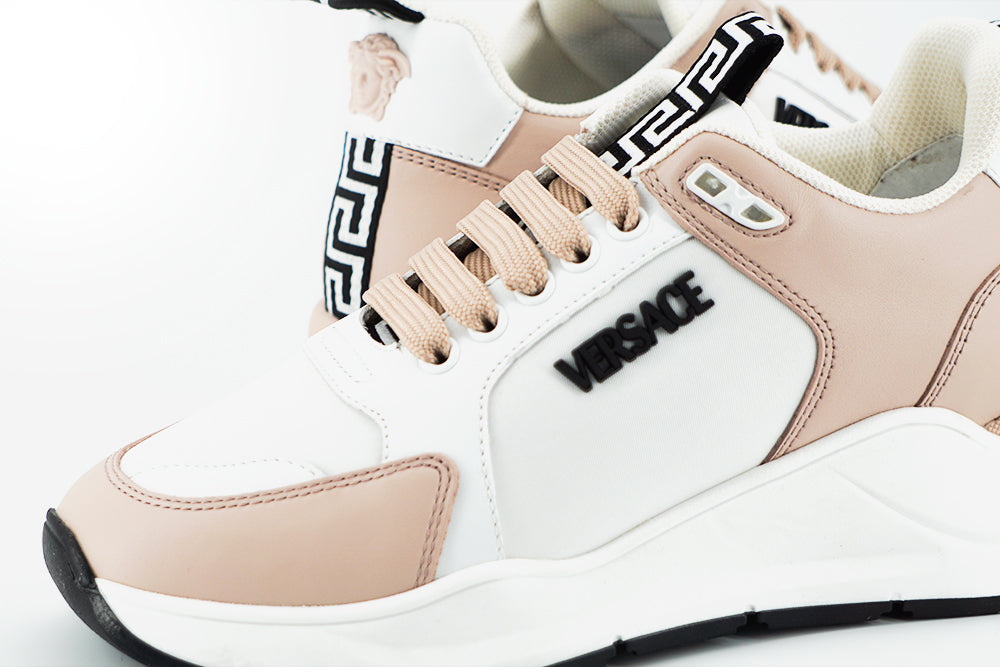 Versace Light Pink and White Calf Leather Women's Sneakers