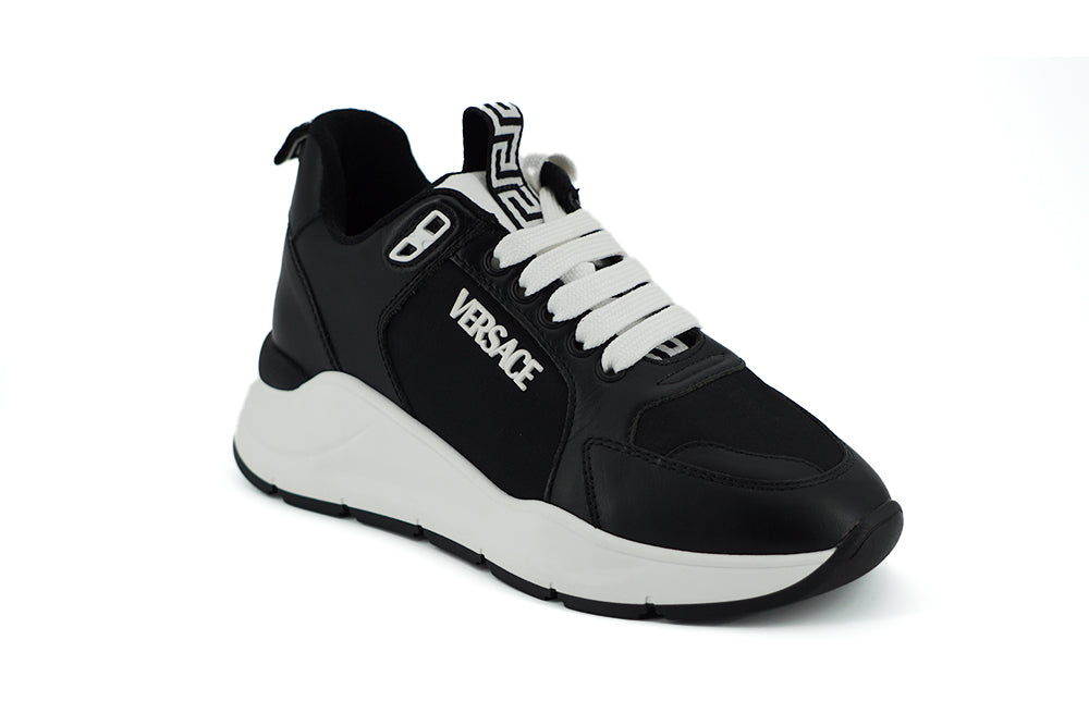 Versace Black and White Calf Leather Women's Sneakers