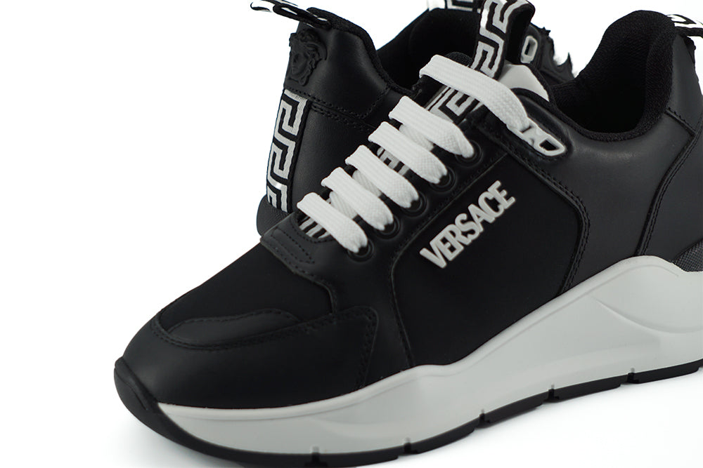 Versace Black and White Calf Leather Women's Sneakers