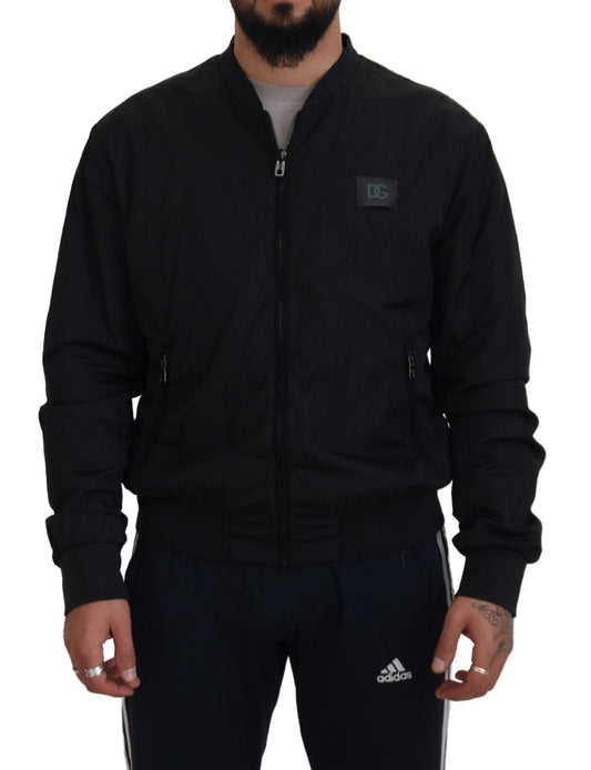 Dolce & Gabbana Black Nylon Logo Bomber Zipper Men's Jacket