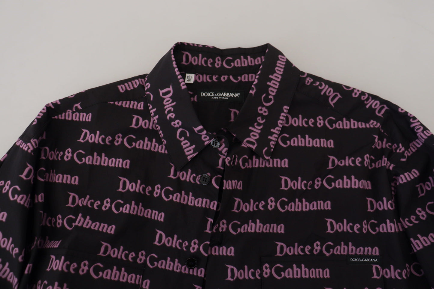Dolce & Gabbana Black Purple Logo Slim Dress Formal Men's Shirt