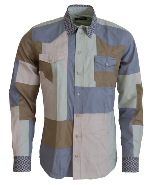 Dolce & Gabbana Multicolor Cotton Patchwork Slim Men's Shirt