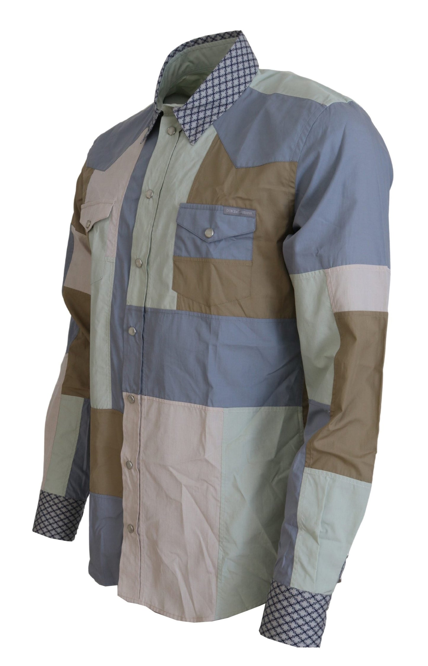 Dolce & Gabbana Multicolor Cotton Patchwork Slim Men's Shirt