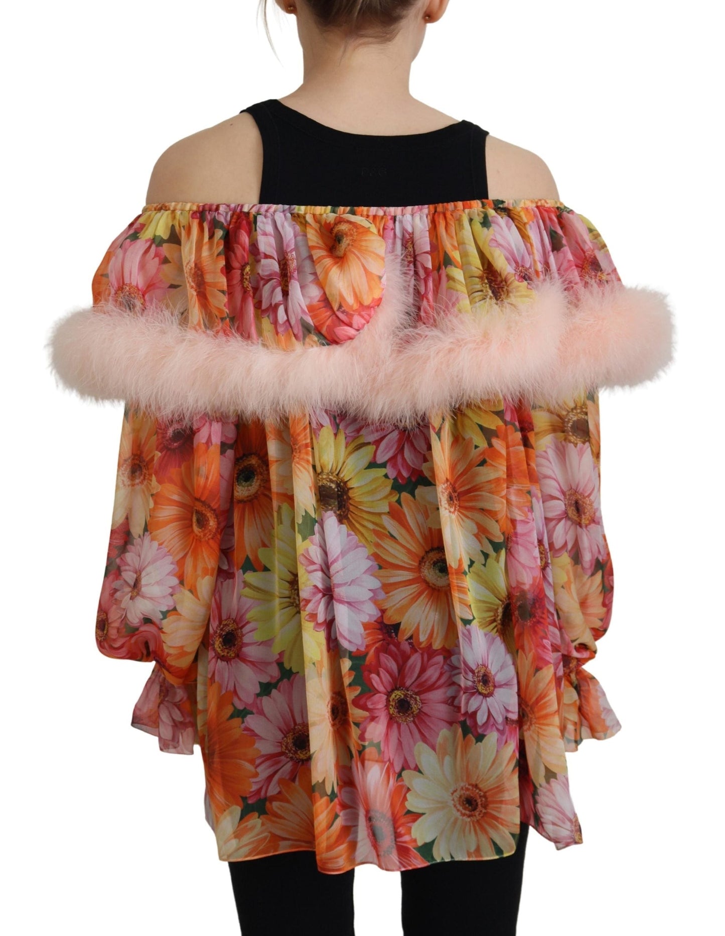 Dolce & Gabbana Multicolor Floral Fur Shearling Blouse Women's Top