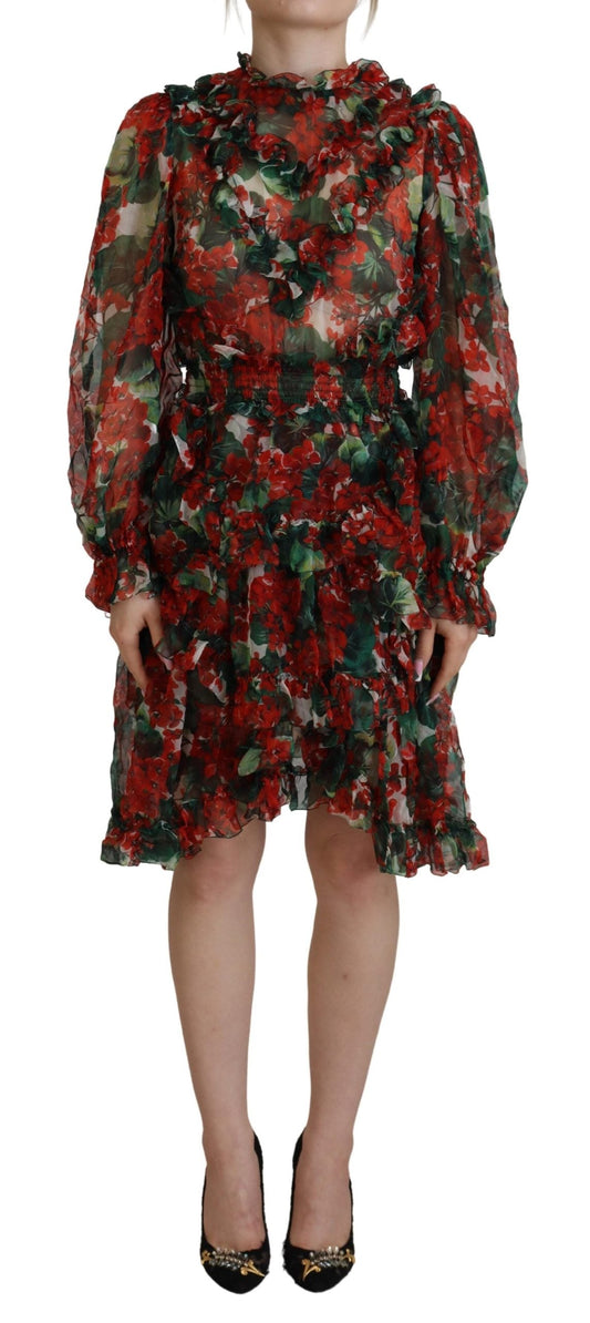 Dolce & Gabbana Multicolor Geranium A-line Knee Length Women's Dress