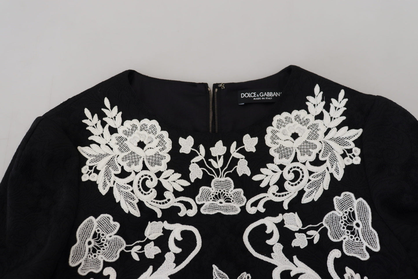 Dolce & Gabbana Black Lace Trim Half Sleeves A-line Women's Dress