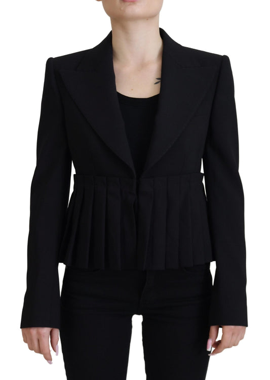 Dolce & Gabbana Black Single Breasted Fit Blazer Wool Women's Jacket