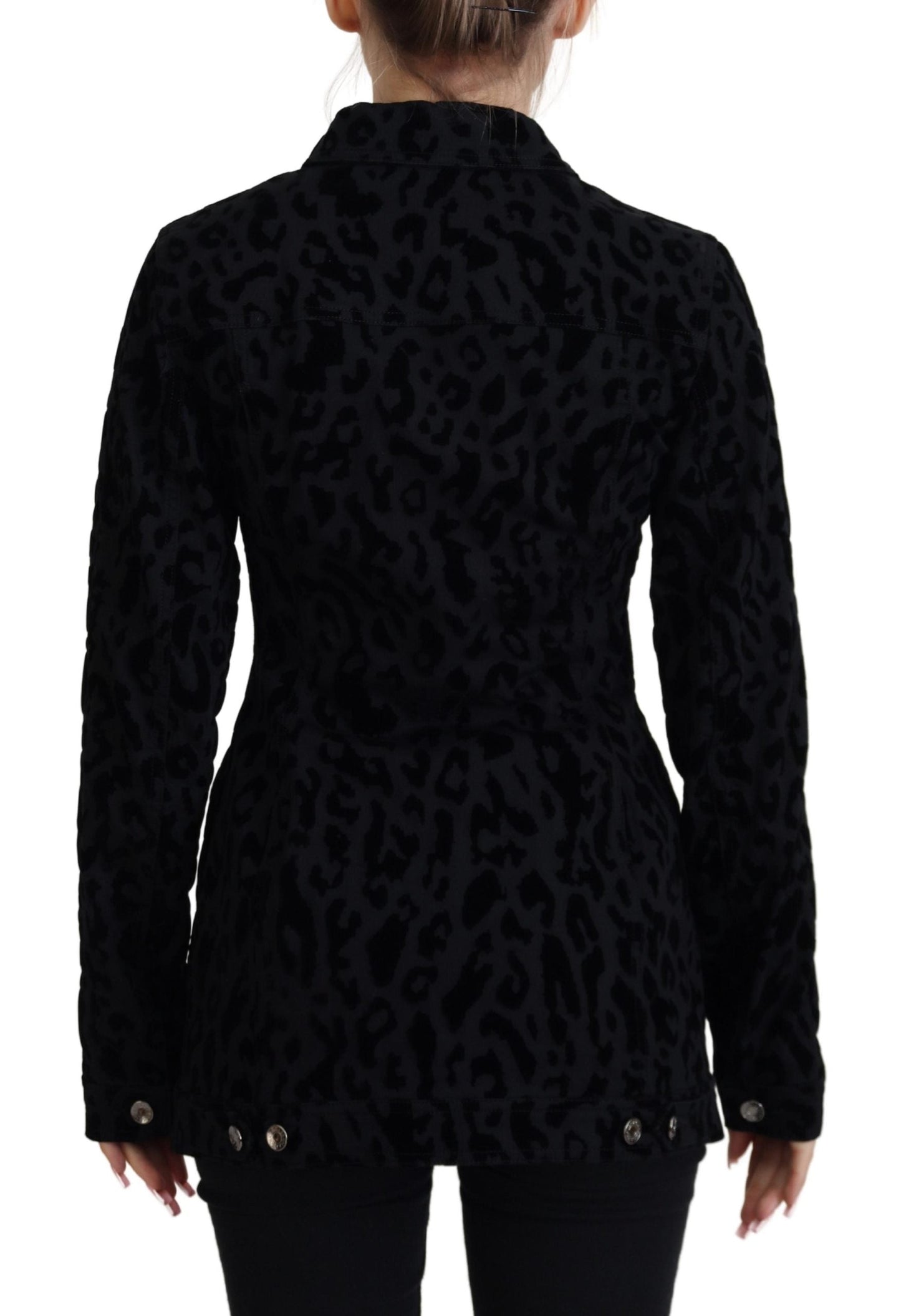 Dolce & Gabbana Black Leopard Long Sleeve Denim Cotton Women's Jacket