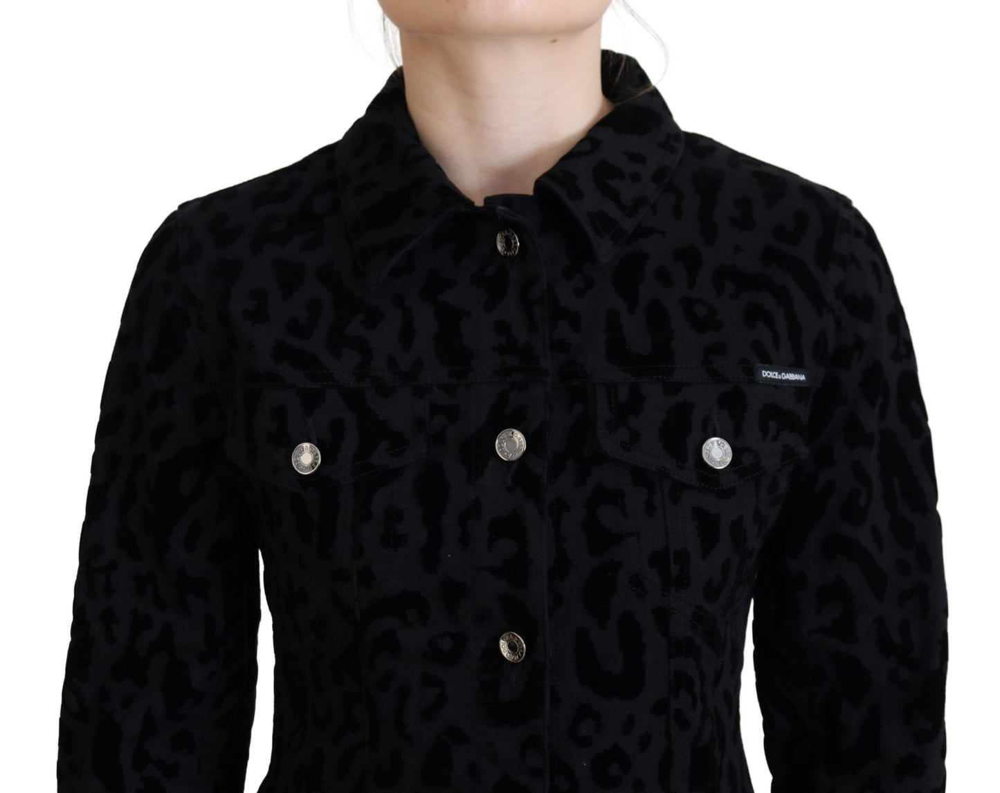 Dolce & Gabbana Black Leopard Long Sleeve Denim Cotton Women's Jacket
