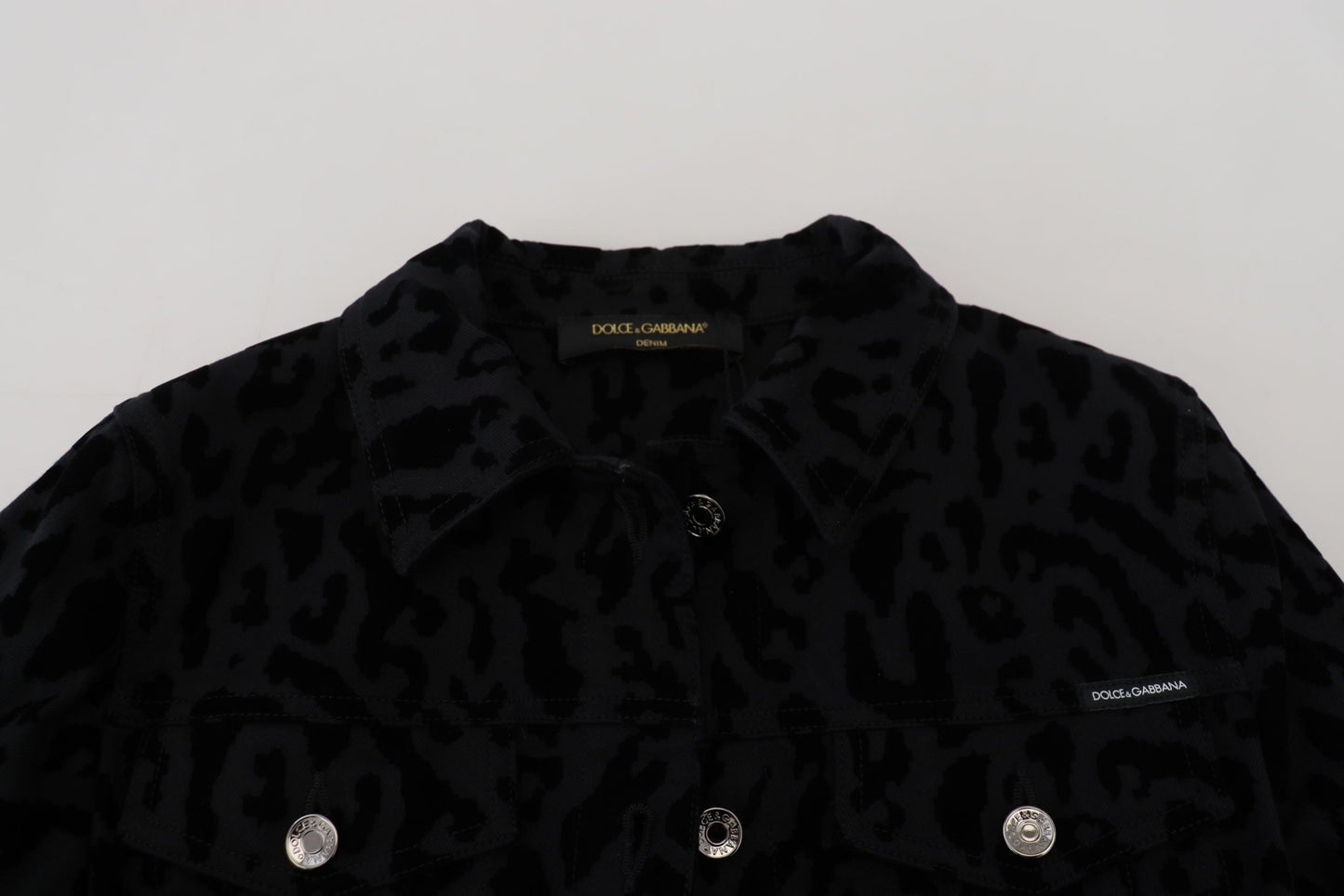 Dolce & Gabbana Black Leopard Long Sleeve Denim Cotton Women's Jacket