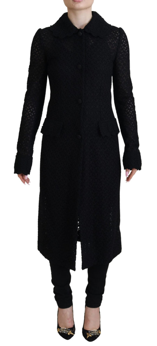 Dolce & Gabbana Black Button Down Long Blazer Cotton Women's Jacket