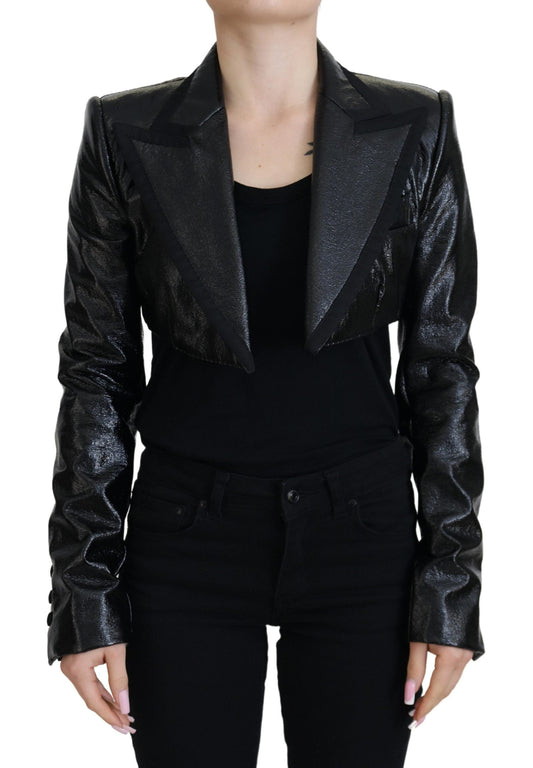 Dolce & Gabbana Black Long Sleeves Crop Blazer Cotton Women's Jacket