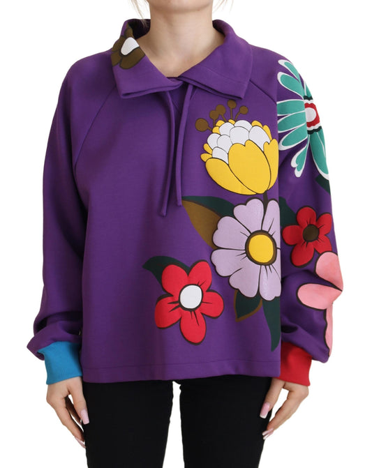 Dolce & Gabbana Purple Floral Print Pullover  Cotton Women's Sweater